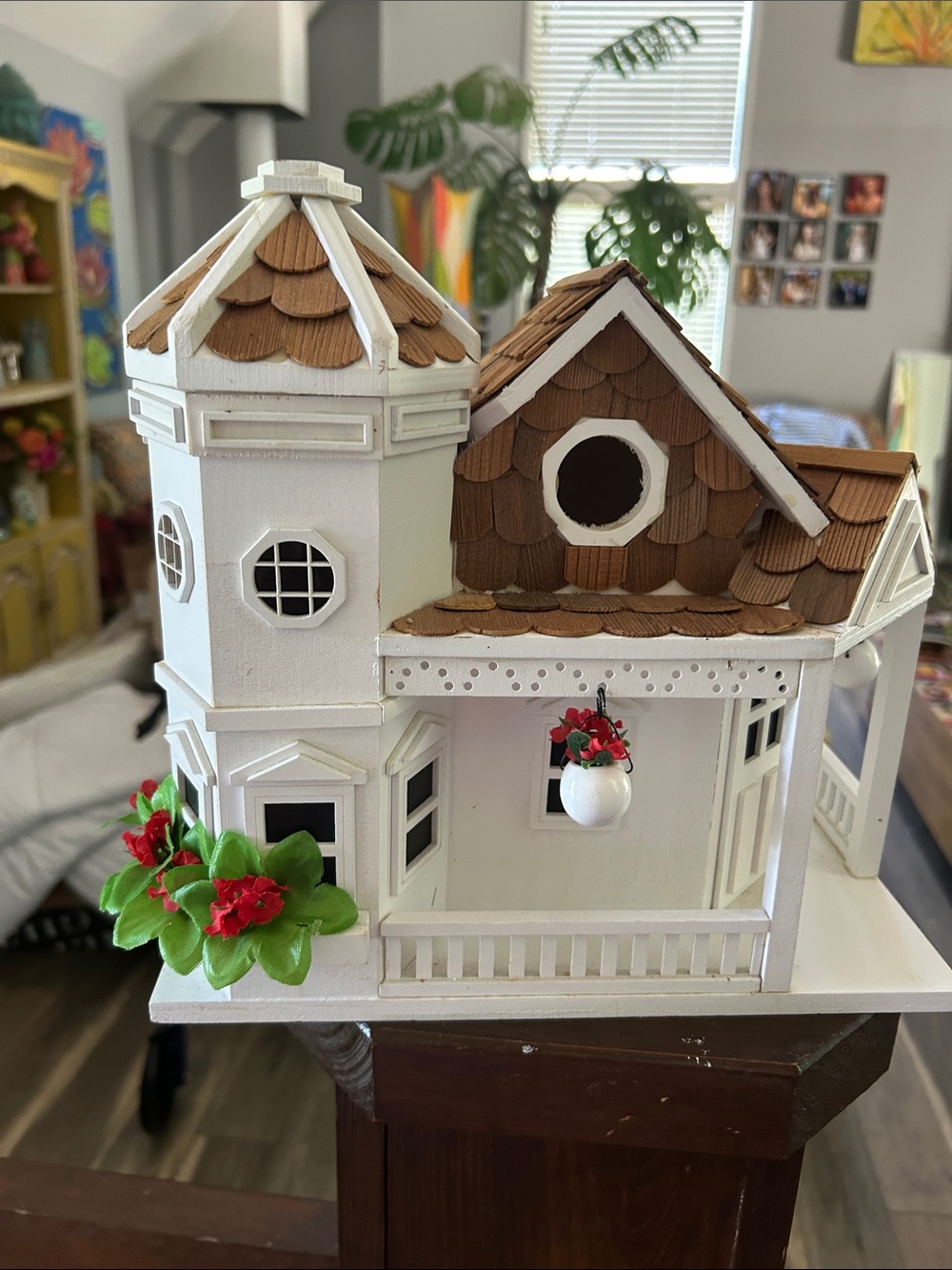 Handcrafted White and Brown Decorative Birdhouse